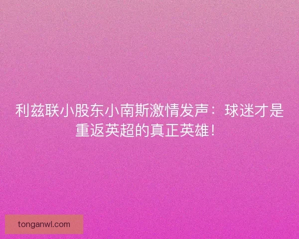 利兹联小股东小南斯激情发声：球迷才是重返英超的真正英雄！